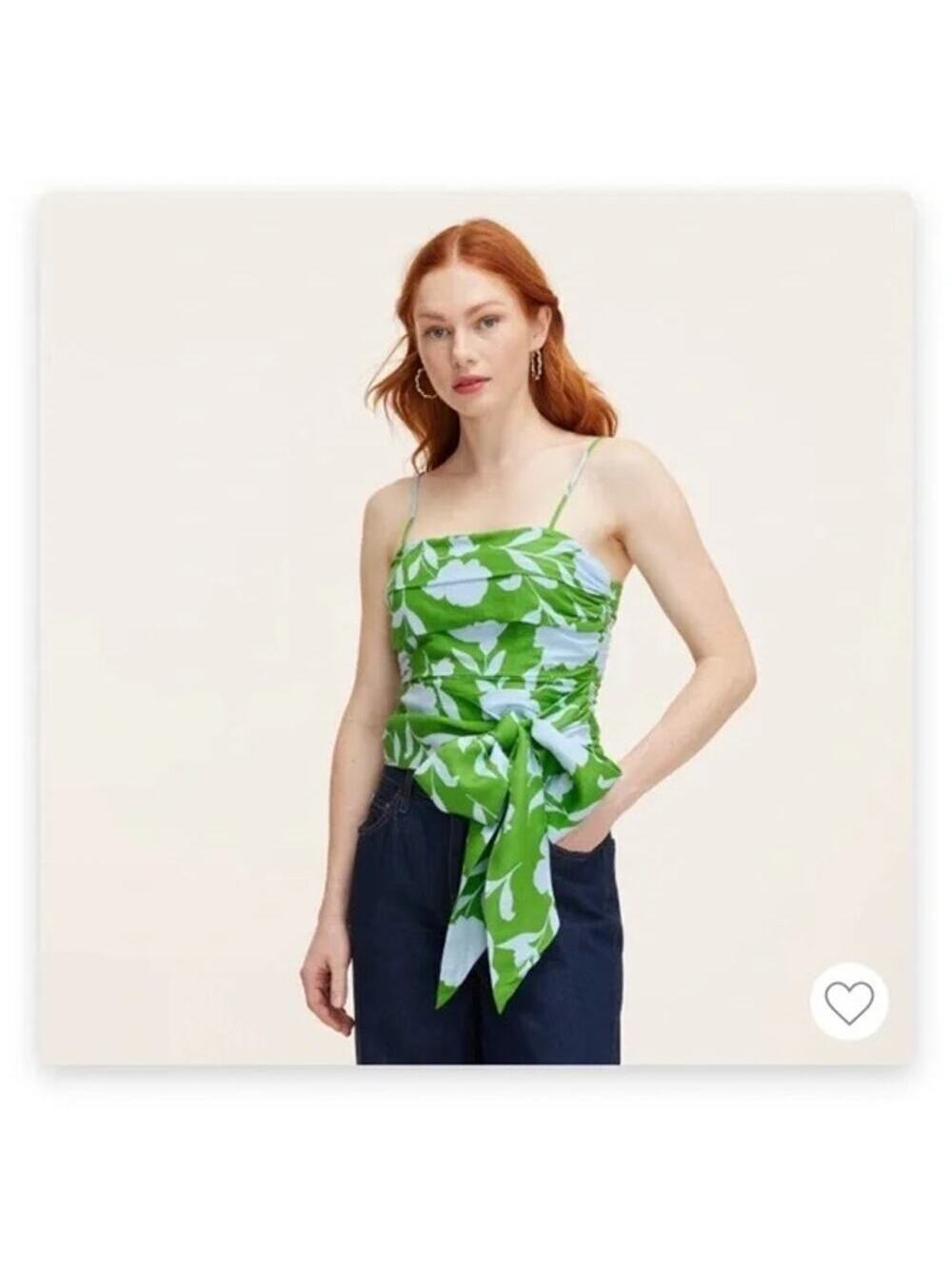 Kate Spade X Target NWOT Ruched Linen Floral Print Tank Top Green/White XS